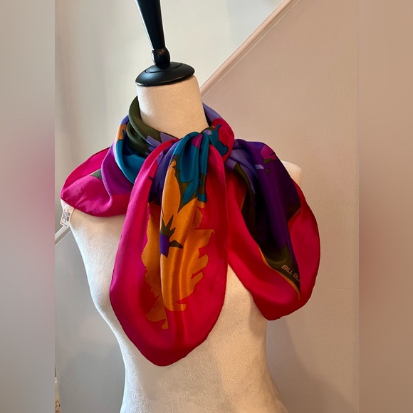 BILL BLASS For Barr & Beards Silk Scarf Vintage 70s Abstract Floral Square 30x30 - Picture 13 of 16